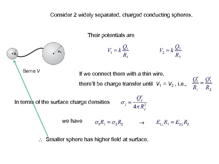 Consider 2 widely separated, charged conducting spheres. Their potentials are Same V If we