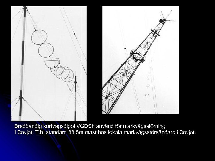 Bredbandig kortvågsdipol VGDSh använd för markvågsstörning I Sovjet. T. h. standard 88, 5 m