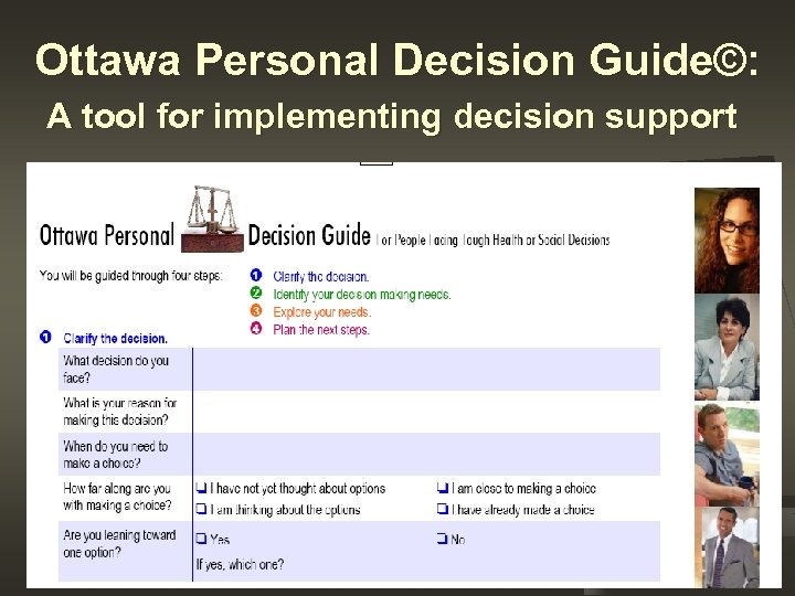 Ottawa Personal Decision Guide©: A tool for implementing decision support 