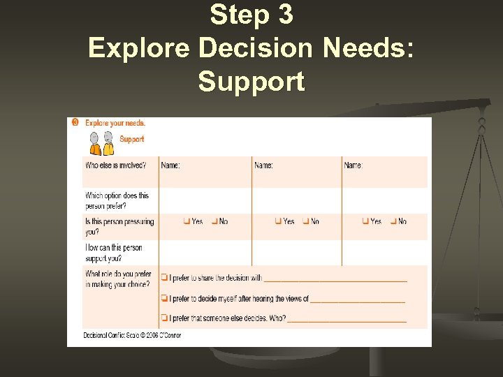 Step 3 Explore Decision Needs: Support 