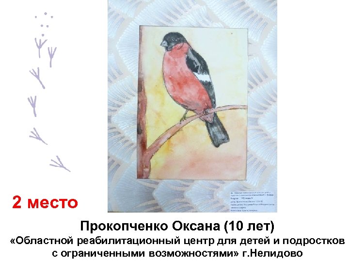 2 место Прокопченко Оксана (10 лет) «Областной реабилитационный центр для детей и подростков с