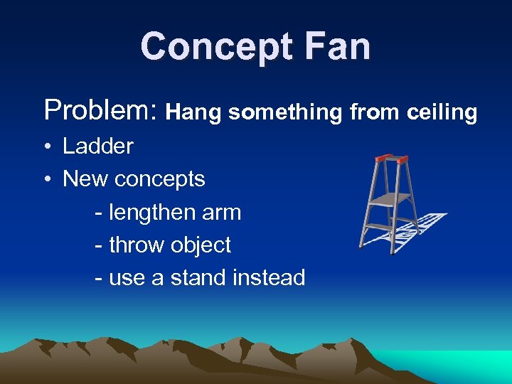 Concept Fan Problem: Hang something from ceiling • Ladder • New concepts - lengthen