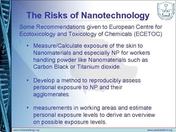 The Risks of Nanotechnology Some Recommendations given to European Centre for Ecotoxicology and Toxicology