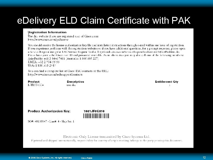 e. Delivery ELD Claim Certificate with PAK © 2006 Cisco Systems, Inc. All rights