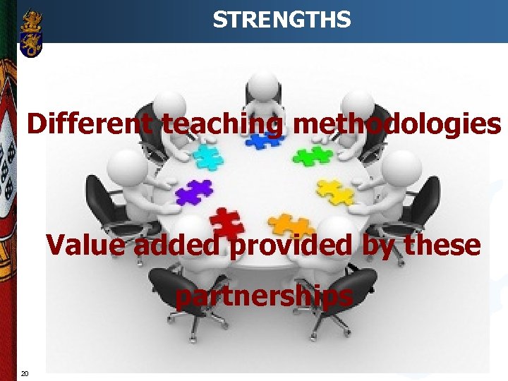STRENGTHS Different teaching methodologies Value added provided by these partnerships 20 
