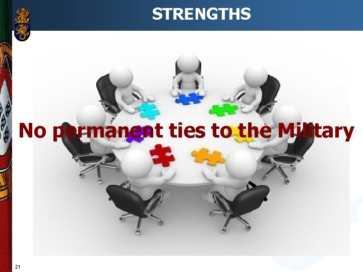 STRENGTHS No permanent ties to the Military 21 