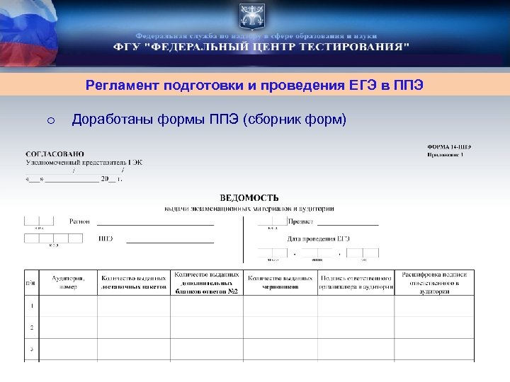 Регламент подготовки и проведения ЕГЭ в ППЭ o Доработаны формы ППЭ (сборник форм) 