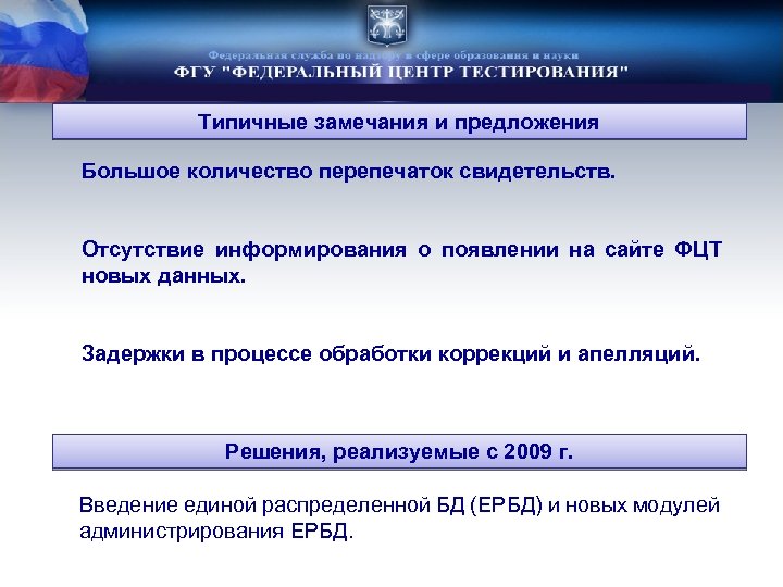 Типичные замечания и предложения Большое количество перепечаток свидетельств. Отсутствие информирования о появлении на сайте