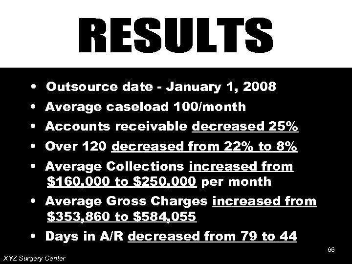  • Outsource date - January 1, 2008 • Average caseload 100/month • Accounts