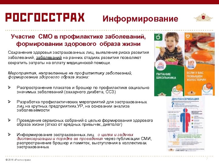 Информирование Участие СМО в профилактике заболеваний, формировании здорового образа жизни Сохранение здоровья застрахованных лиц,