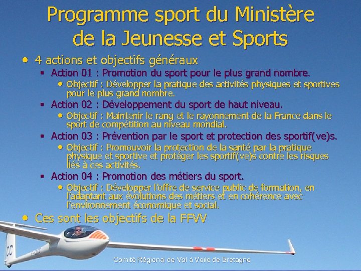 Programme sport du Ministère de la Jeunesse et Sports • 4 actions et objectifs