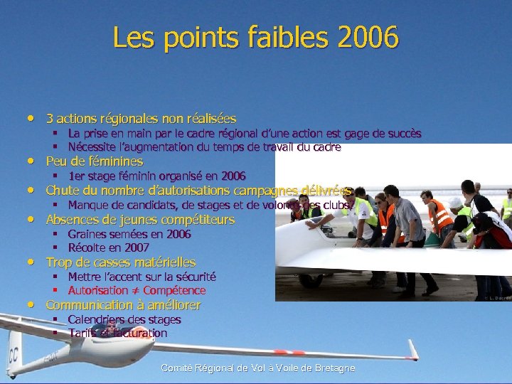 Les points faibles 2006 • 3 actions régionales non réalisées § La prise en