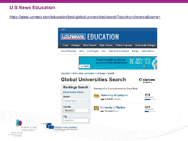 U. S. News Education https: //www. usnews. com/education/best-global-universities/search? country=slovenia&name= 