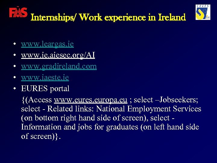 Internships/ Work experience in Ireland • • • www. leargas. ie www. ie. aiesec.