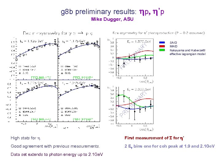 g 8 b preliminary results: hp, h’p Mike Dugger, ASU SAID MAID Nakayama and