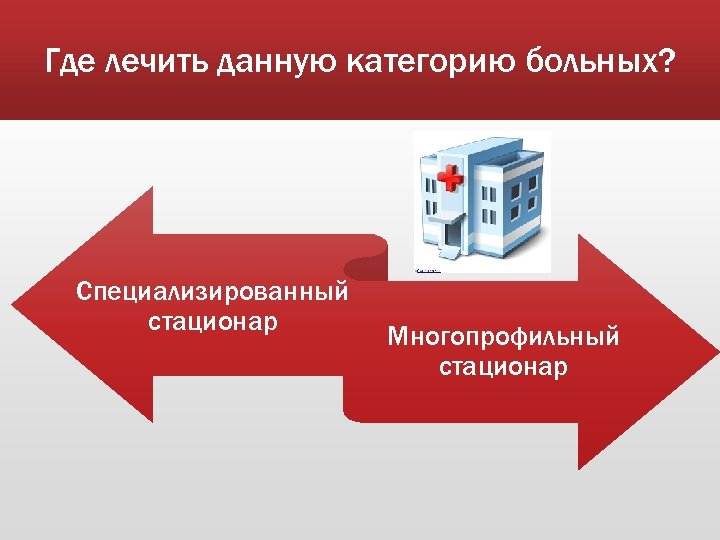 Где лечить данную категорию больных? Специализированный стационар Многопрофильный стационар 
