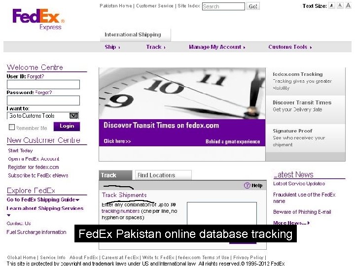 Fed. Ex Pakistan online database tracking 