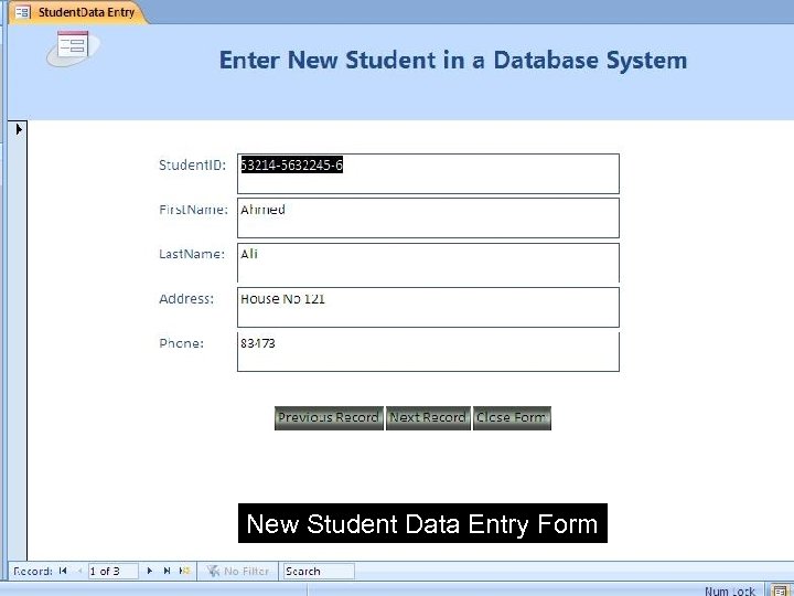 New Student Data Entry Form 