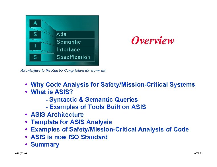 Overview An Interface to the Ada 95 Compilation Environment • Why Code Analysis for