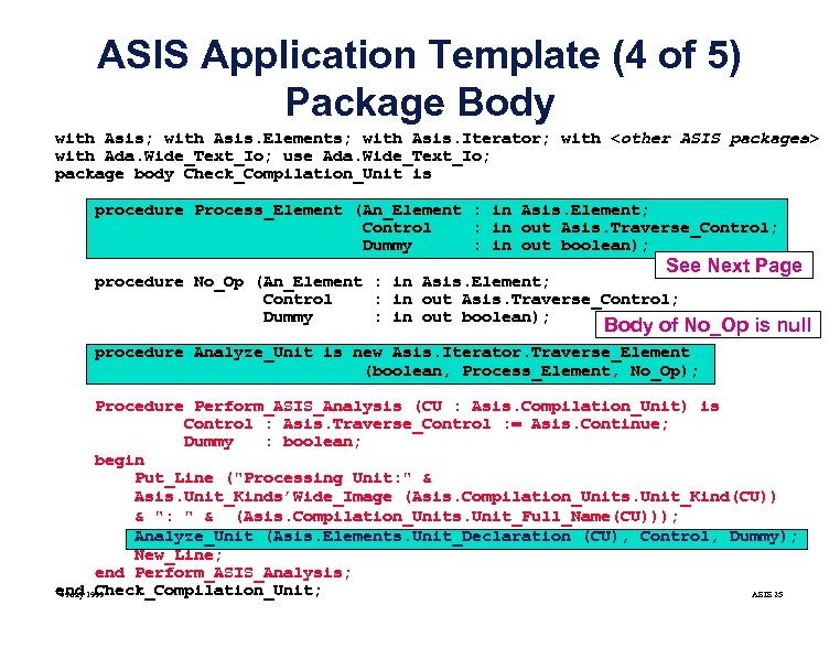 ASIS Application Template (4 of 5) Package Body with Asis; with Asis. Elements; with