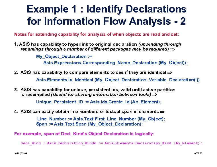 Example 1 : Identify Declarations for Information Flow Analysis - 2 Notes for extending