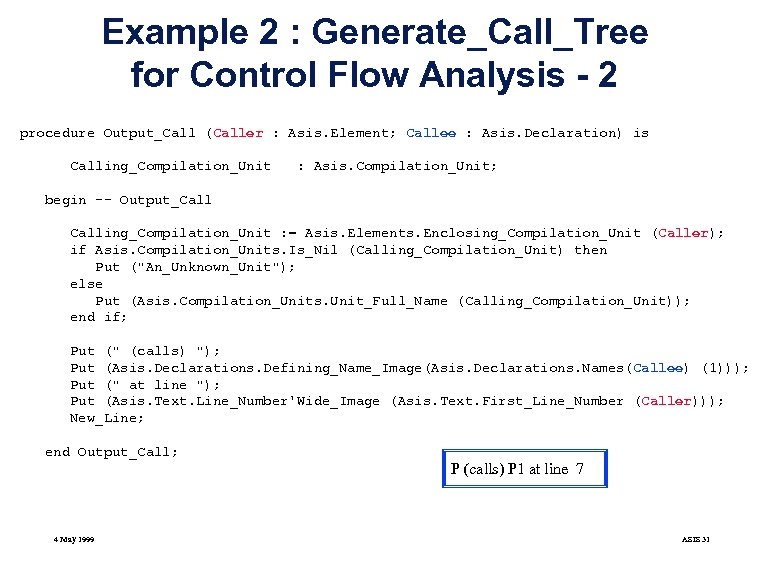 Example 2 : Generate_Call_Tree for Control Flow Analysis - 2 procedure Output_Call (Caller :