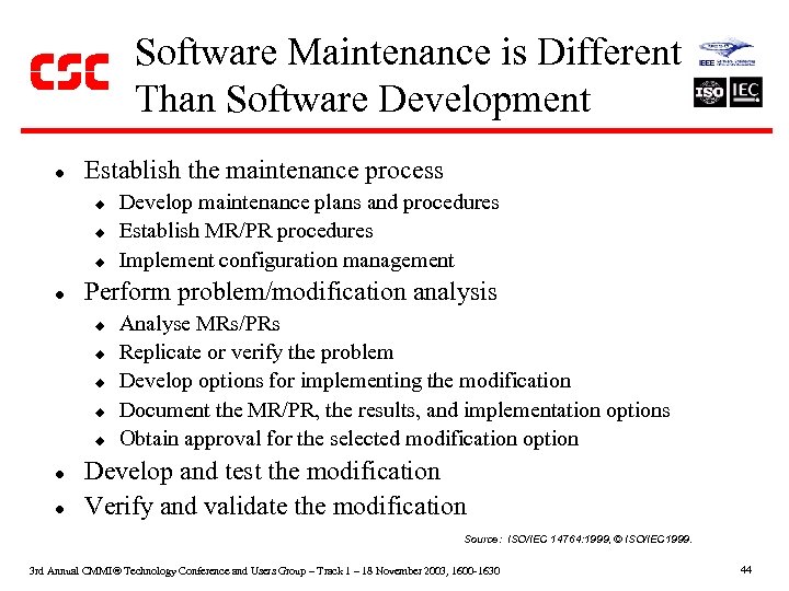 Software Maintenance is Different Than Software Development l Establish the maintenance process u u