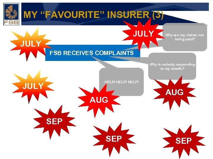 MY “FAVOURITE” INSURER (3) JULY Why are my claims not being paid? FSB RECEIVES