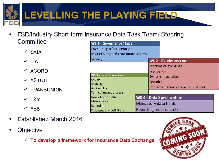 LEVELLING THE PLAYING FIELD • FSB/Industry Short-term Insurance Data Task Team/ Steering Committee Financial