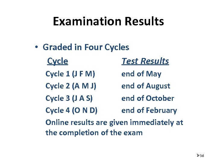 Examination Results • Graded in Four Cycles Cycle Test Results Cycle 1 (J F