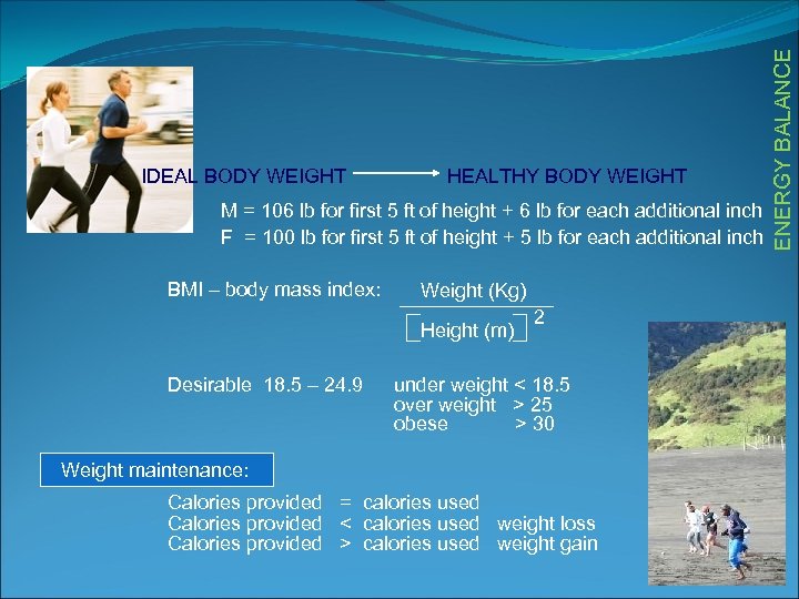 HEALTHY BODY WEIGHT M = 106 lb for first 5 ft of height +
