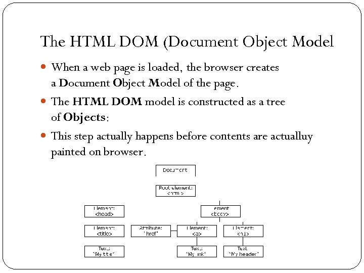 The HTML DOM (Document Object Model When a web page is loaded, the browser