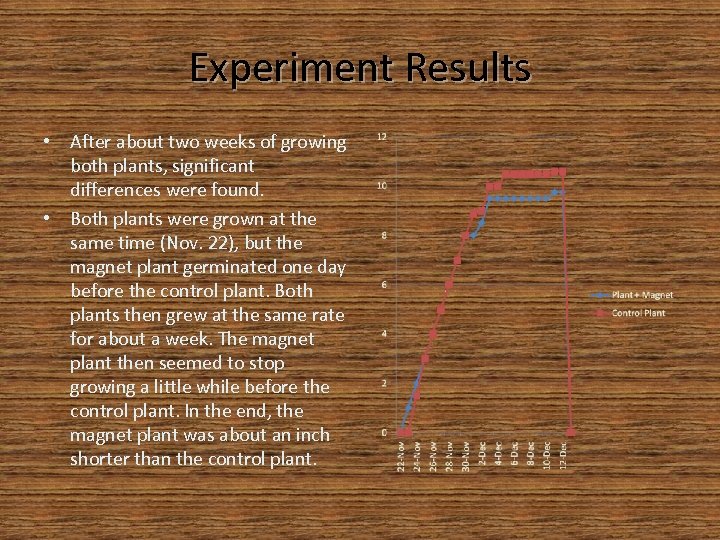 Experiment Results • After about two weeks of growing both plants, significant differences were
