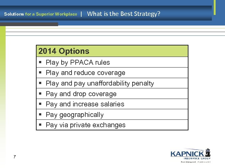 Solutions for a Superior Workplace | What is the Best Strategy? 2014 Options §