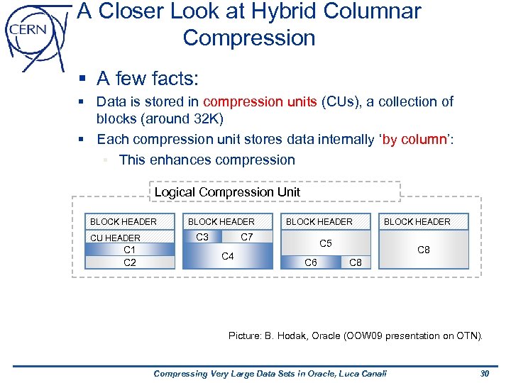 A Closer Look at Hybrid Columnar Compression § A few facts: § Data is