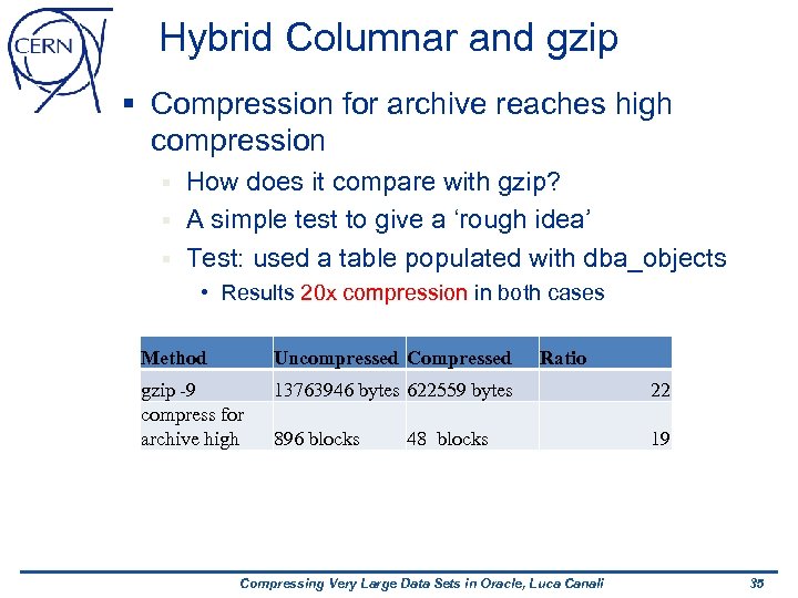 Hybrid Columnar and gzip § Compression for archive reaches high compression How does it