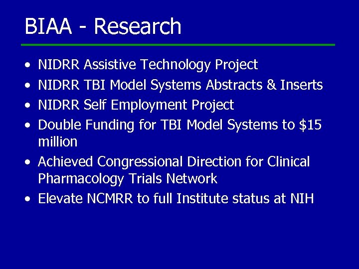 BIAA - Research • • NIDRR Assistive Technology Project NIDRR TBI Model Systems Abstracts