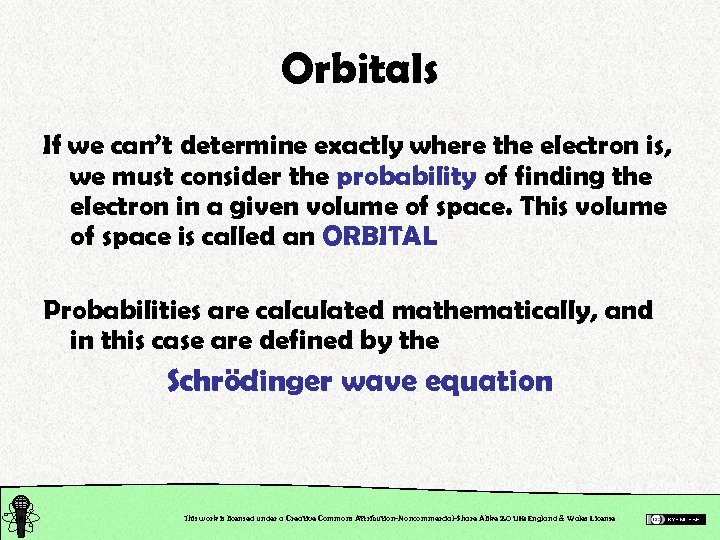 Orbitals If we can’t determine exactly where the electron is, we must consider the