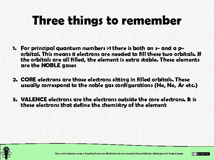 Three things to remember 1. For principal quantum numbers >1 there is both an