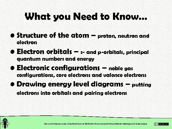 What you Need to Know… • Structure of the atom – proton, neutron and