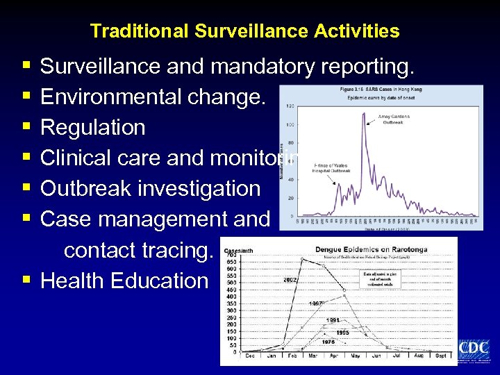 Traditional Surveillance Activities § Surveillance and mandatory reporting. § Environmental change. § Regulation §