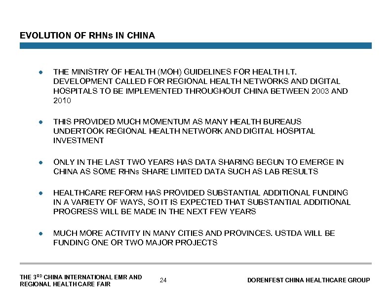 EVOLUTION OF RHNs IN CHINA l THE MINISTRY OF HEALTH (MOH) GUIDELINES FOR HEALTH