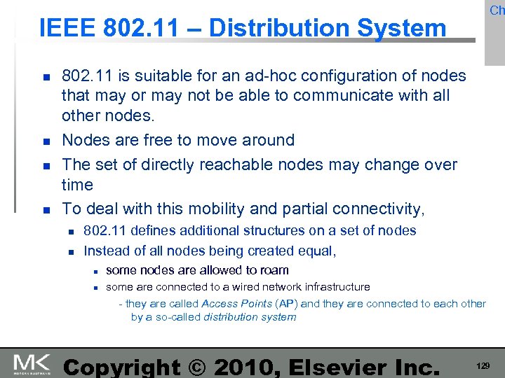 Ch IEEE 802. 11 – Distribution System 802. 11 is suitable for an ad-hoc