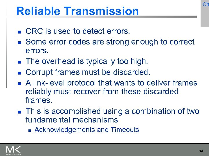 Ch Reliable Transmission CRC is used to detect errors. Some error codes are strong