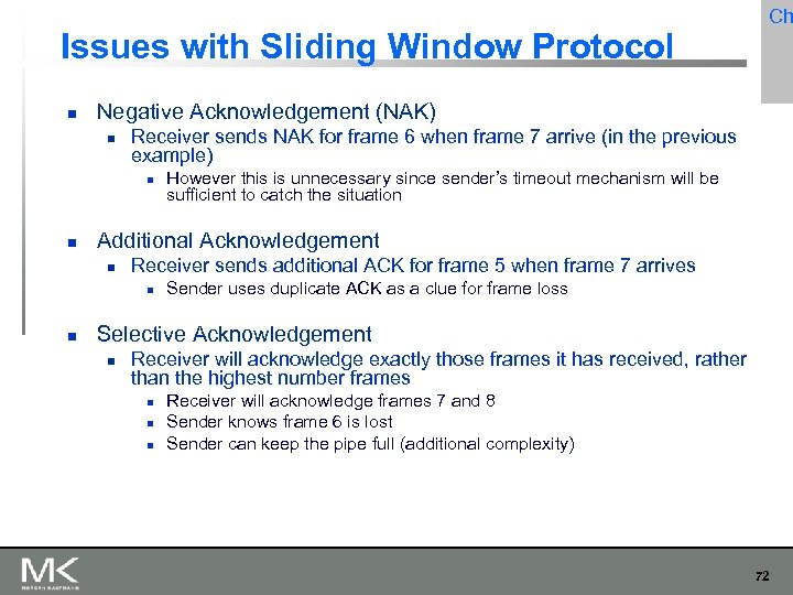 Issues with Sliding Window Protocol Negative Acknowledgement (NAK) Receiver sends NAK for frame 6