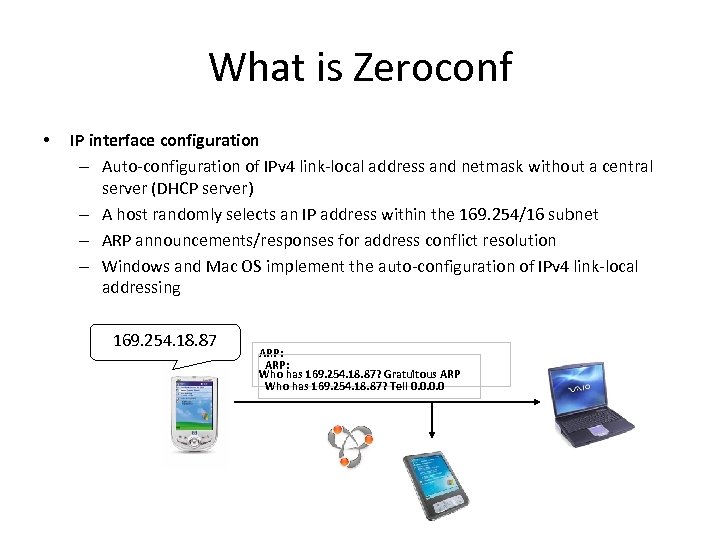 What is Zeroconf • IP interface configuration – Auto-configuration of IPv 4 link-local address