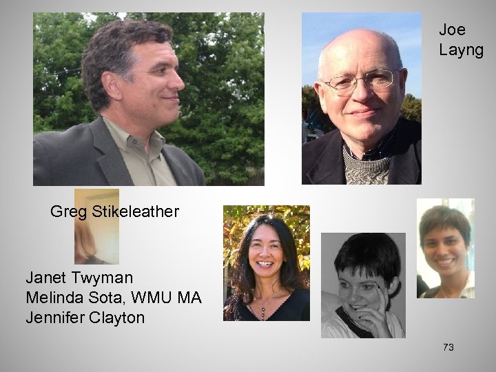 Joe Layng Greg Stikeleather Janet Twyman Melinda Sota, WMU MA Jennifer Clayton 73 