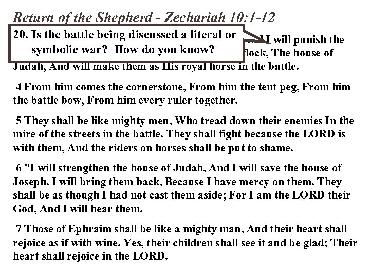 Return of the Shepherd - Zechariah 10: 1 -12 20. Is the battlekindleddiscussed a