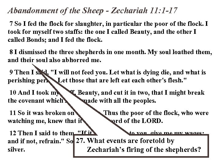 Abandonment of the Sheep - Zechariah 11: 1 -17 7 So I fed the