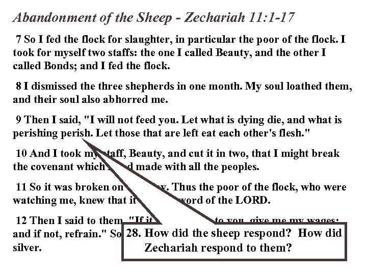 Abandonment of the Sheep - Zechariah 11: 1 -17 7 So I fed the